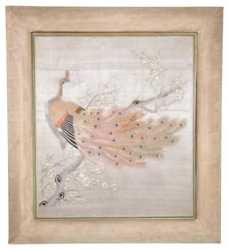 Embroidered Peacock Framed Art