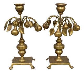 Pair of brass Mottahedeh Pear Candlestick Holders