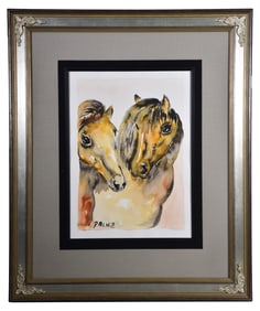 Paluz Signed Watercolor of Two Horses