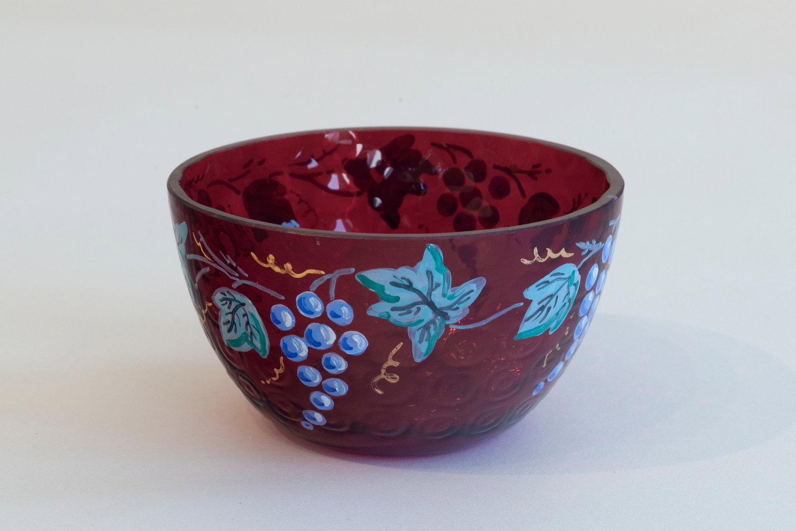 Bohemian Cranberry Ruby Red Cut Grape Vine Fruit Bowls. Czech Antique: Bohemian Cranberry Ruby Red Cut Grape Vine Fruit Bowls. Czech Antique