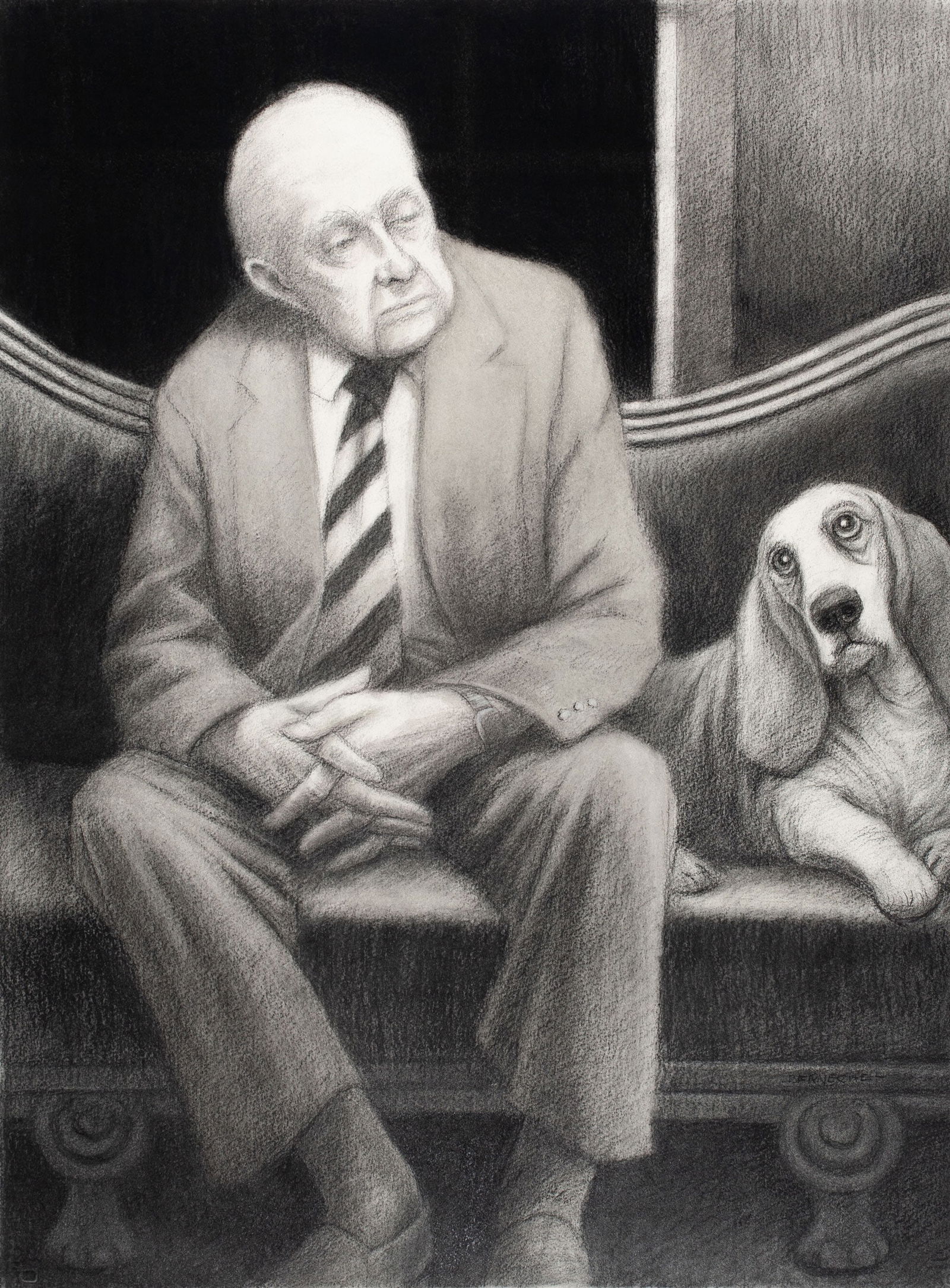 Jerry Berneche, "Untitled Cats & Dogs No. 3," Original c.1990 charcoal drawing, unframed (1 of 4)