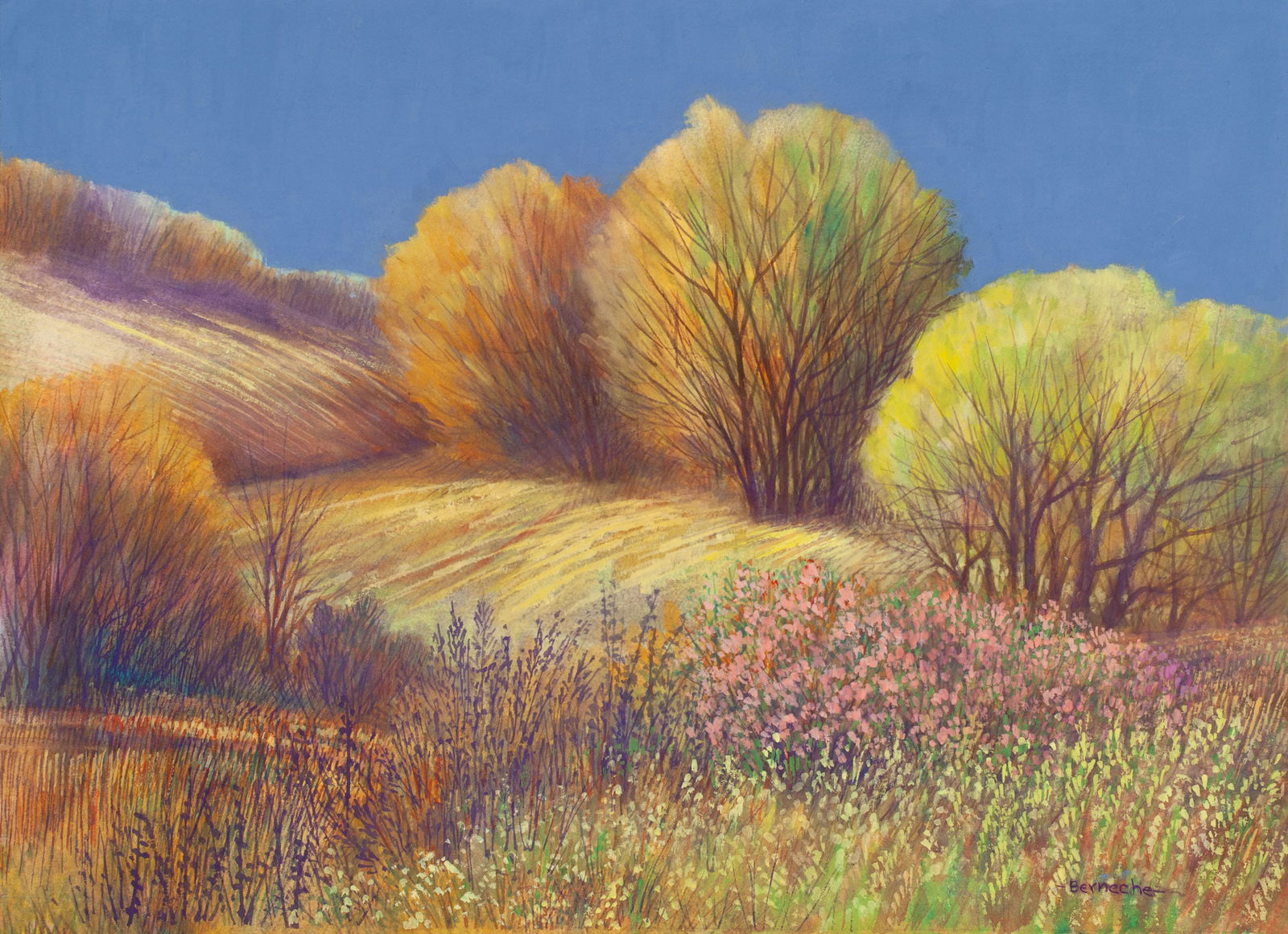 Jerry Berneche, "Landscape 14," Original c.1990 watercolor, pastel, and gouache on paper (1 of 5)