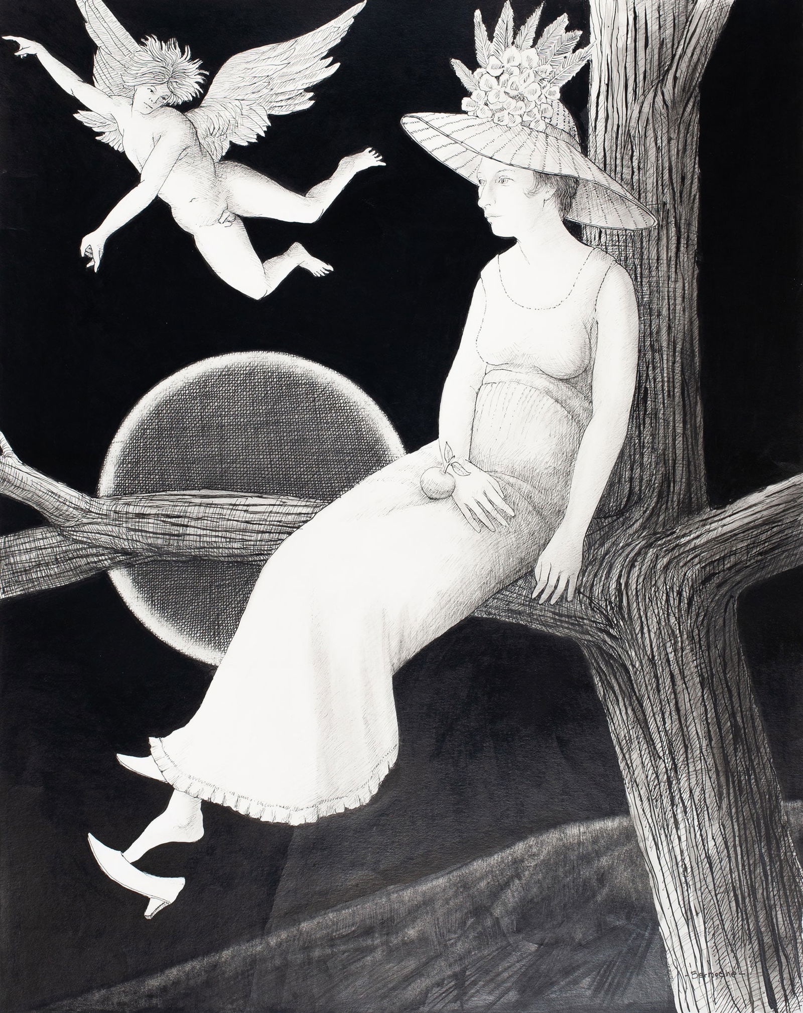 Jerry Berneche, "Knowledge of Good and Evil," Original 20th century ink and graphite on paper (1 of 1)