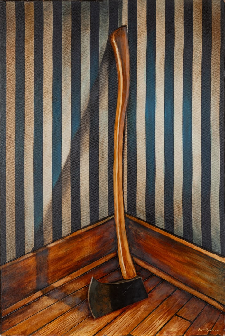 Joel Sager "Axe in the Corner," Original contemporary mixed media oil painting (1 of 4)