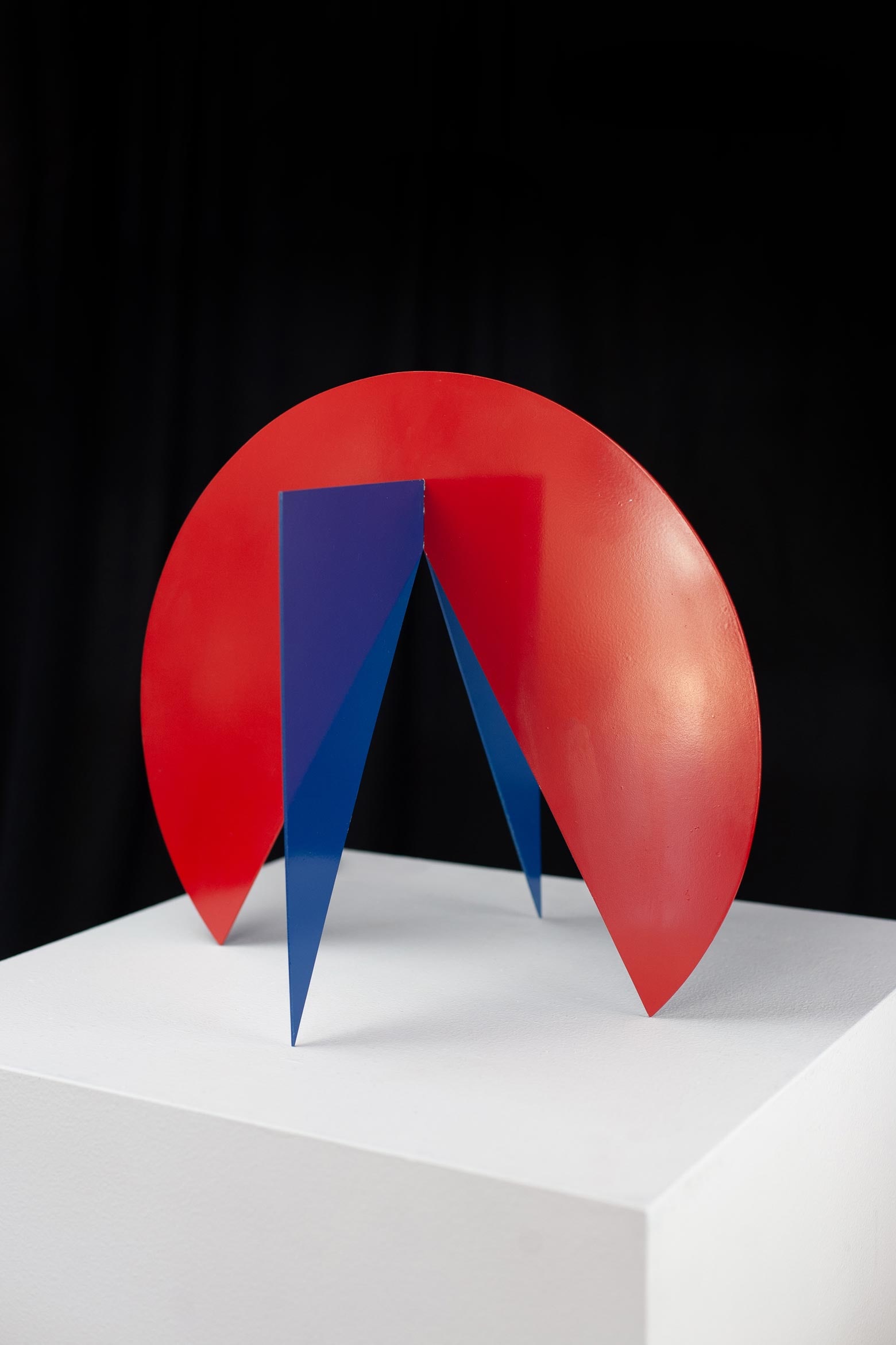 Original 1998 aluminum sculpture, "Circle + Square Surrounding the Negative Pyramid," by Ingo Glass (1 of 3)