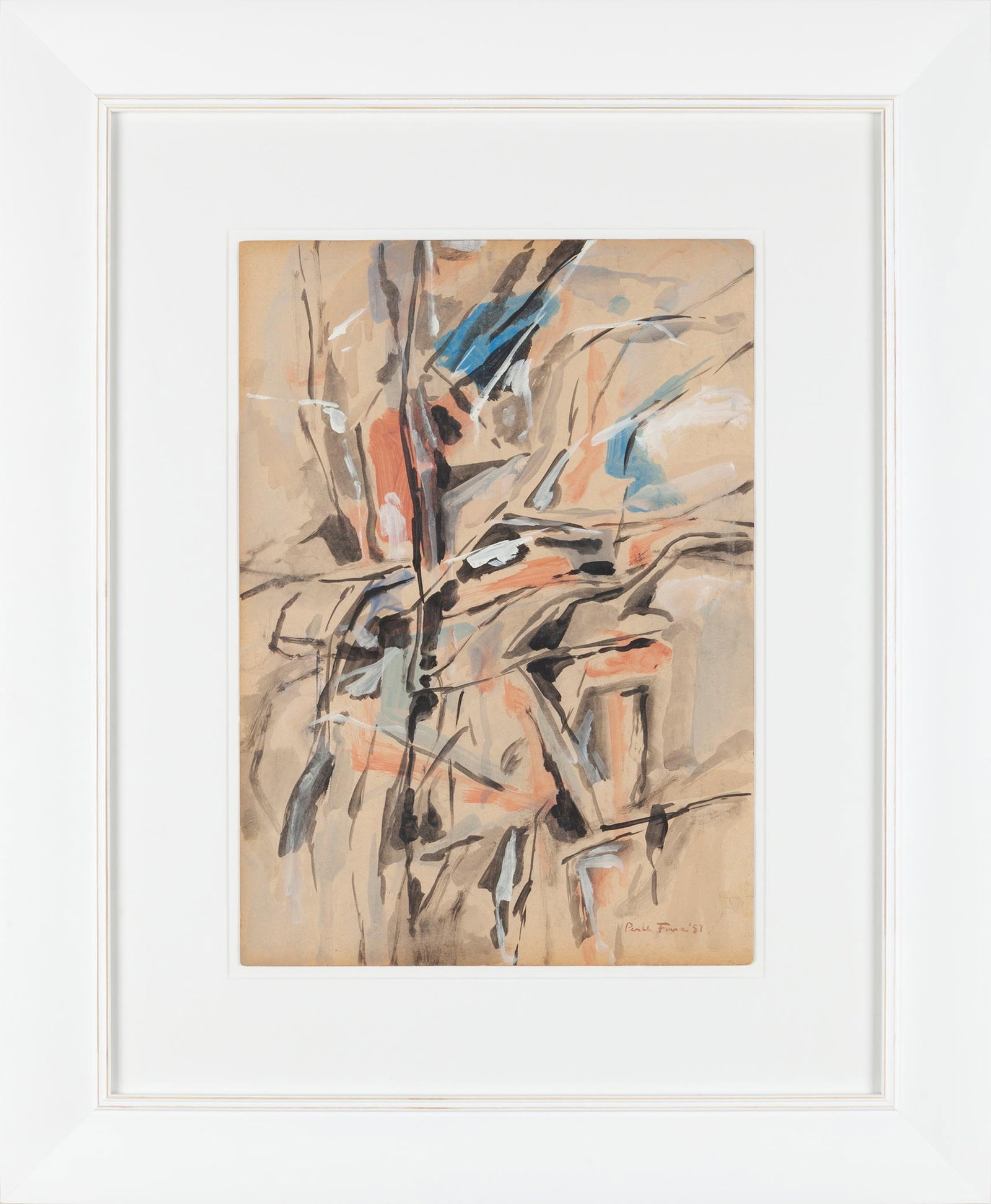 Original 1957 untitled watercolor painting by Perle Fine: Perle Fine (American, 1905-1988) was a pioneering Abstract Expressionist whose work balances gestural energy with structural precision. A student of Hans Hofmann, she was among the few women active in