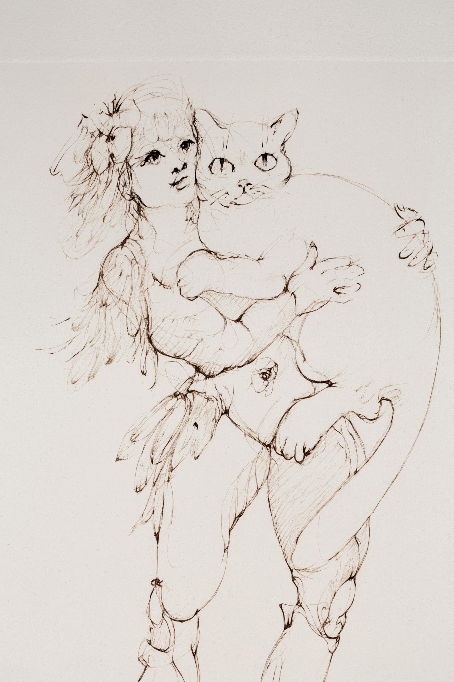 Original 1986 etching, "Les Elus De La Nuit (11B)," by Leonor Fini: Leonor Fini (Argentine-French, 1907–1996) was a daring Surrealist whose work explored themes of power, transformation, and the female psyche. Born in Argentina and raised in Italy and France, she de