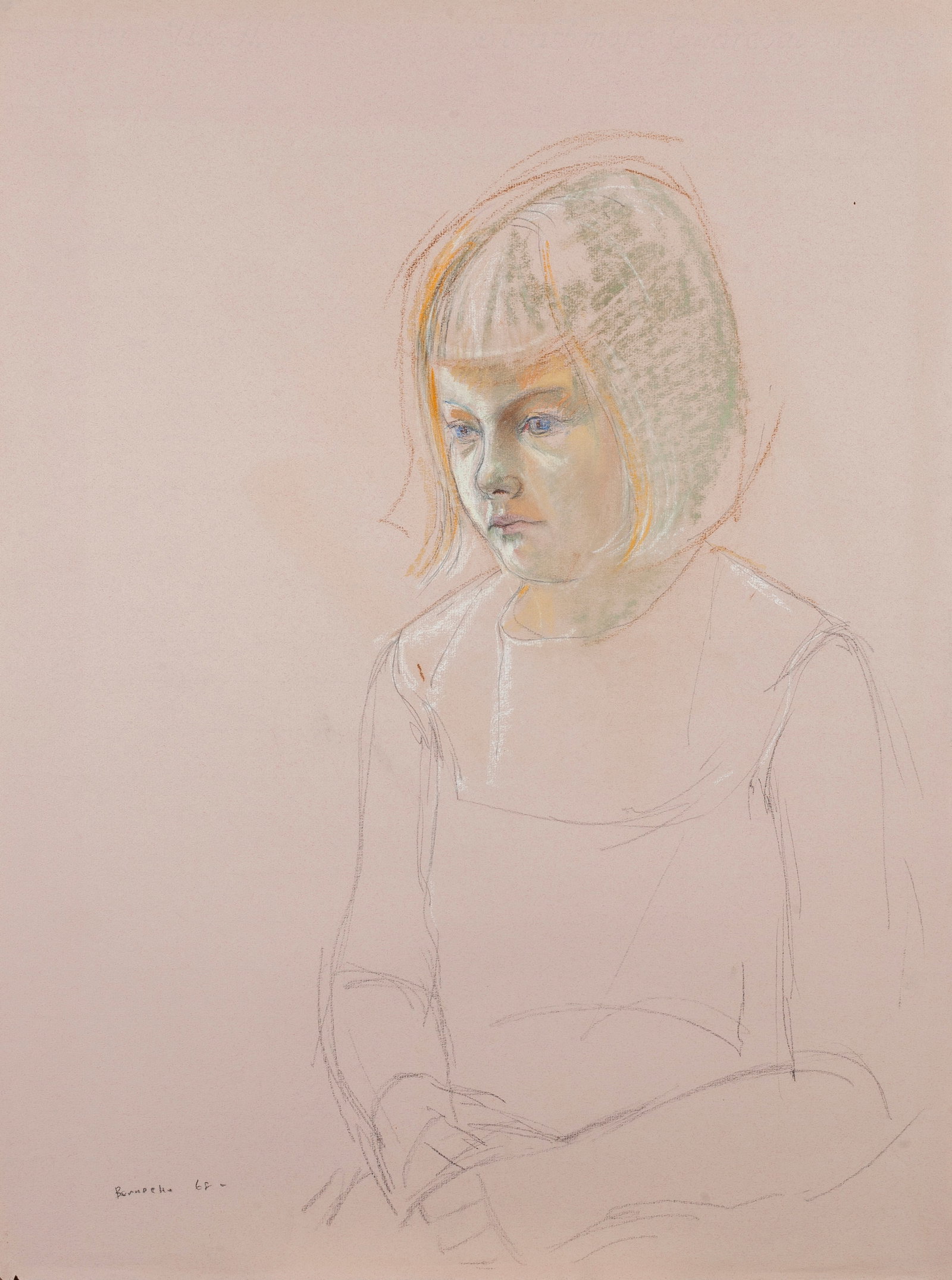 Jerry Berneche, Color Study of a Child, 1968, Original graphite and chalk pastel on paper, Signed (1 of 2)