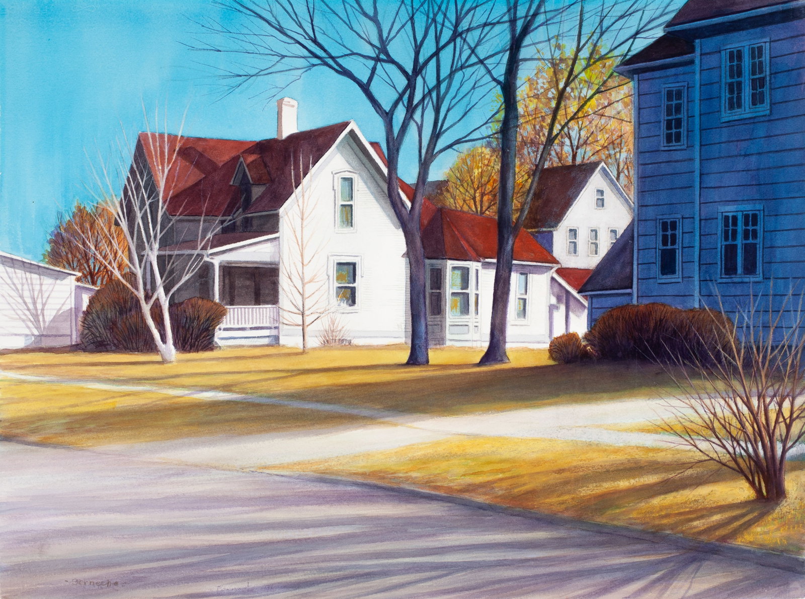 Jerry Berneche, Small Town No. 20 c. 1995, Original watercolor on Arches paper, Signed (1 of 4)