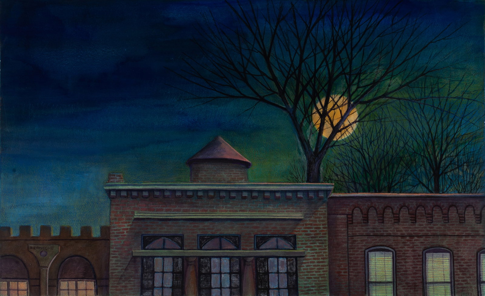 Jerry Berneche, Small Town No. 24, c. 1995, Original watercolor on Arches paper, Signed (1 of 4)