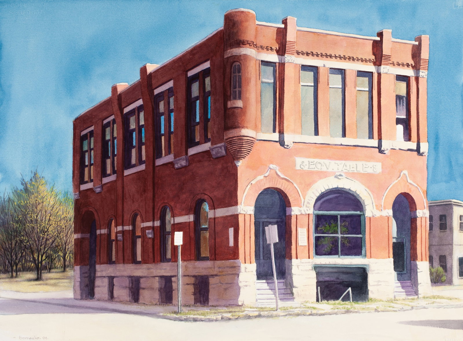 Jerry Berneche, Small Town No. 27, 1994, Original watercolor on Arches paper, Signed (1 of 4)