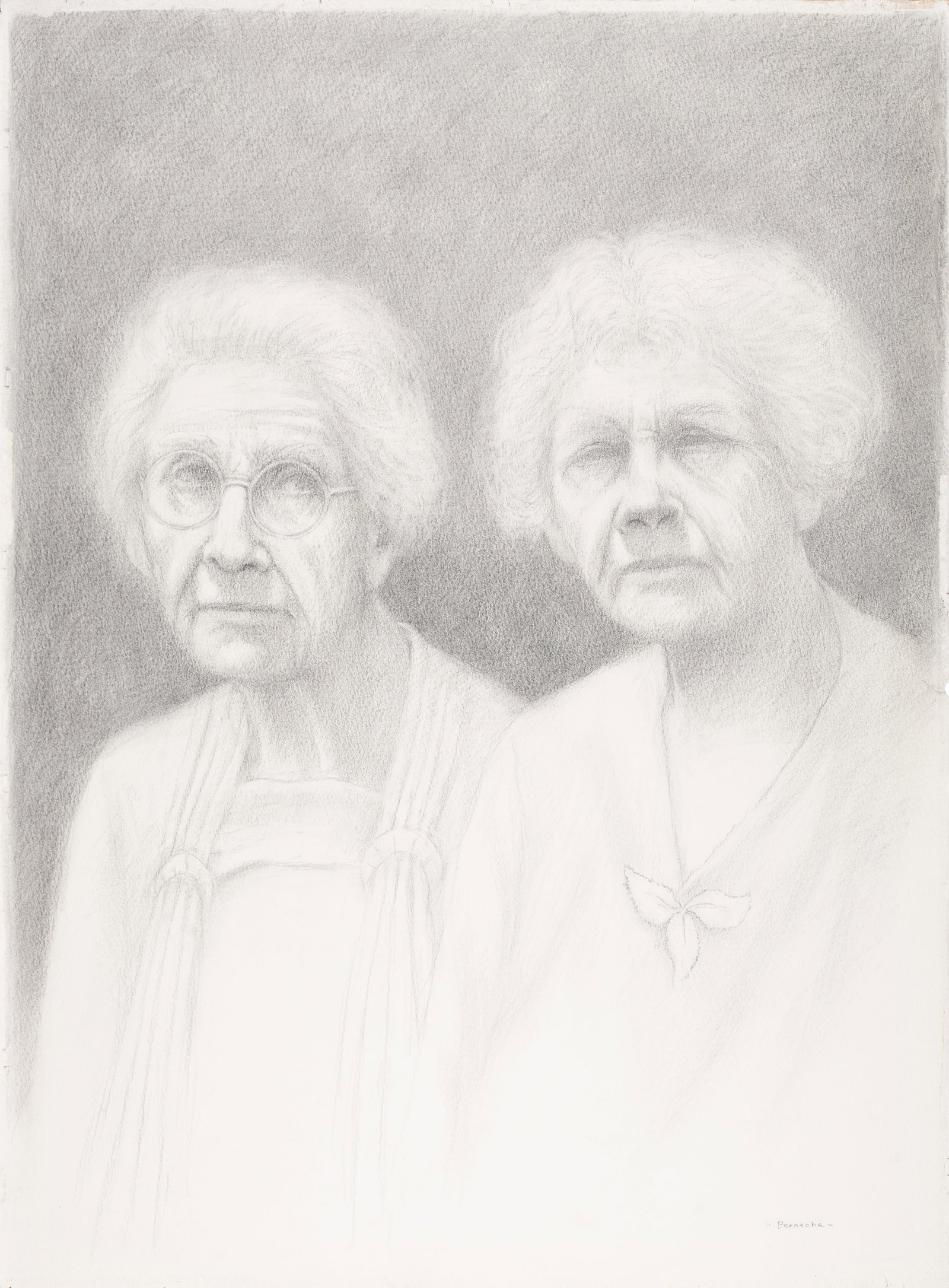 Jerry Berneche, Two Old Friends, c. 2000, Original graphite drawing on paper, Signed (1 of 2)