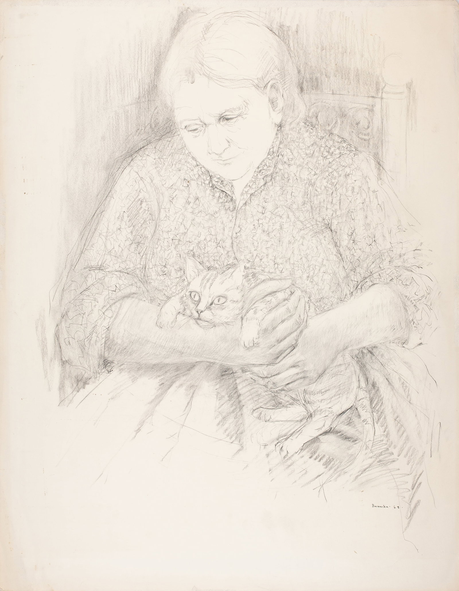 Jerry Berneche, Untitled (Cats & Dogs No. 11), 1965, Original graphite drawing on paper, Signed (1 of 3)