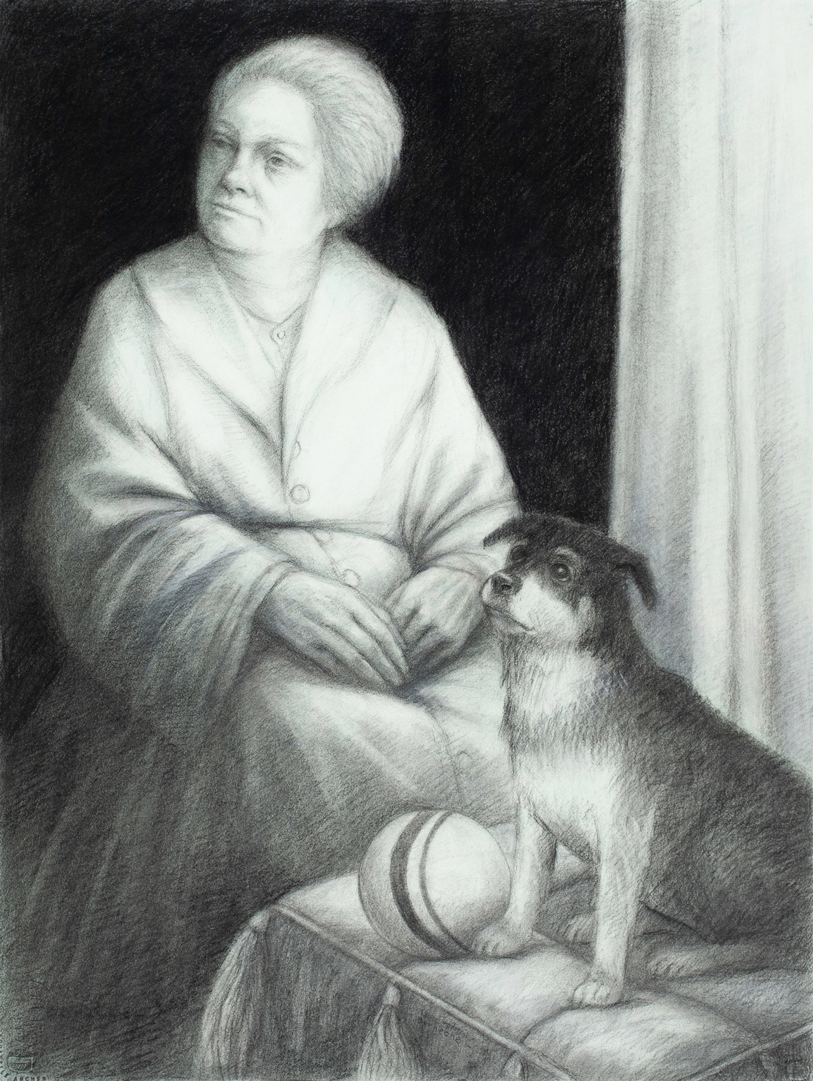 Jerry Berneche, Untitled (Cats & Dogs No. 7), c.1960s, Original charcoal drawing on paper, Signed (1 of 4)