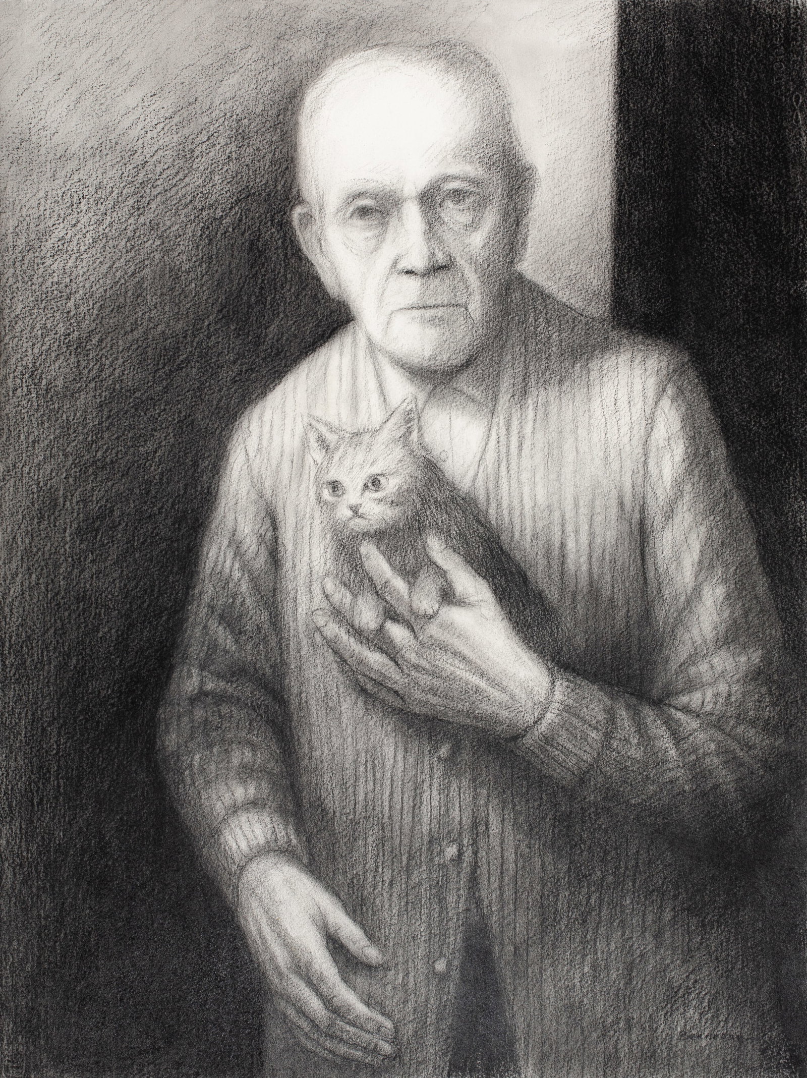 Jerry Berneche, Untitled (Cats & Dogs No. 8), c.1960s, Original charcoal drawing on paper, Signed (1 of 3)