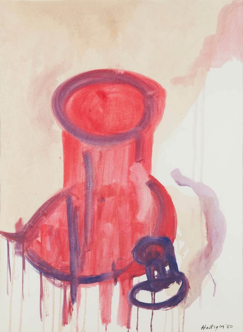 Grace Hartigan, Untitled, 1980, Original watercolor on paper, Signed, Framed: Grace Hartigan (American, 1922–2008) was a leading figure of second-generation Abstract Expressionism, known for integrating gestural abstraction with references to figuration and still life. This o