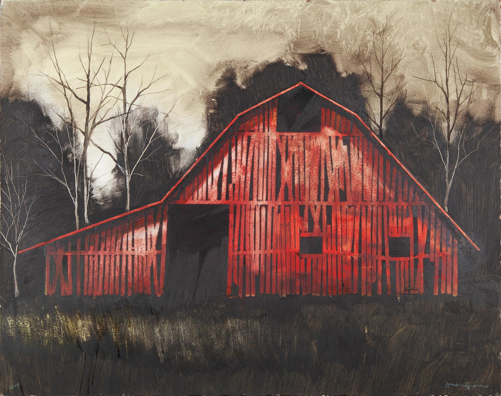 Joel Sager, Sylvan Structure VIII, 2019, Original oil and wax on panel, Signed (1 of 3)