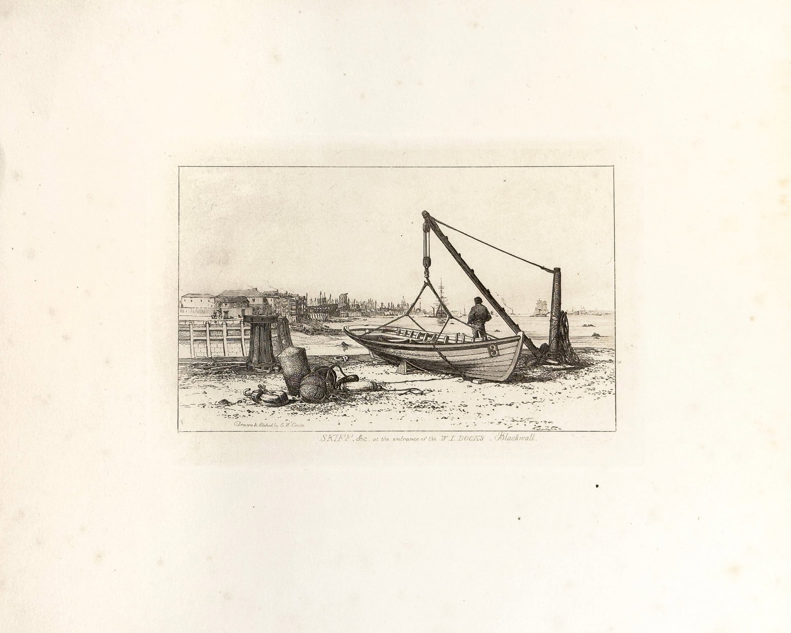 E.W. Cooke, 17: Skiff, 1829, Etching on paper: Edward William Cooke (British, 1811–1880) was a marine painter and draftsman known for his detailed studies of ships, coastal labor, and maritime life. Skiff (1829) comes from his early series, Ship