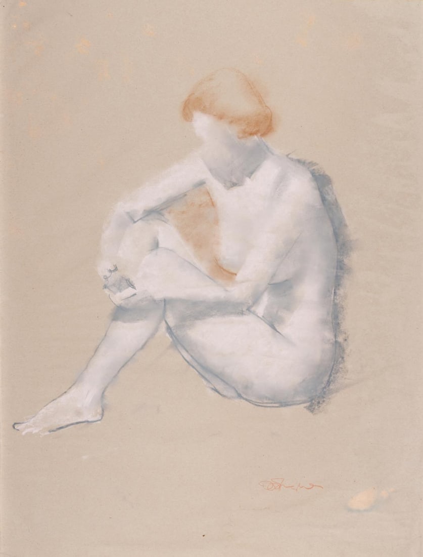 Mark English, Seated Nude, 2003, Original pastel on paper, Signed, Framed: Mark English (American, 1933–2019) was a celebrated illustrator and painter, widely recognized as the most awarded illustrator in the history of the Society of Illustrators and elected to its Hall o