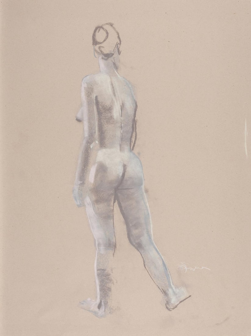 Mark English, Standing Nude, 2003, Original pastel on paper, Signed, Framed: Mark English (American, 1933–2019) was a celebrated illustrator and painter, widely recognized as the most awarded illustrator in the history of the Society of Illustrators and elected to its Hall o