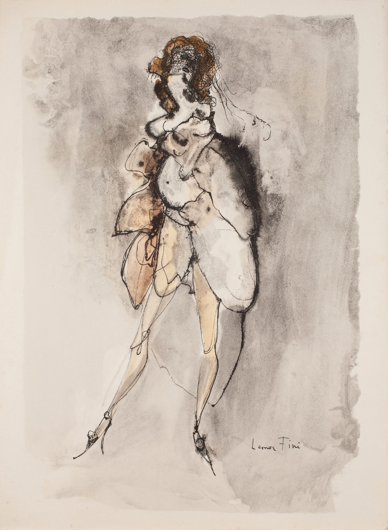 Leonor Fini, Figure Posed, 1962, Lithograph on paper, Edition 314/350, Signed: Leonor Fini (Argentine-French, 1907–1996) was a movement-defying 20th century artist whose work is held in major museum collections including the Louvre, the Museum of Modern Art, and the Metropolit