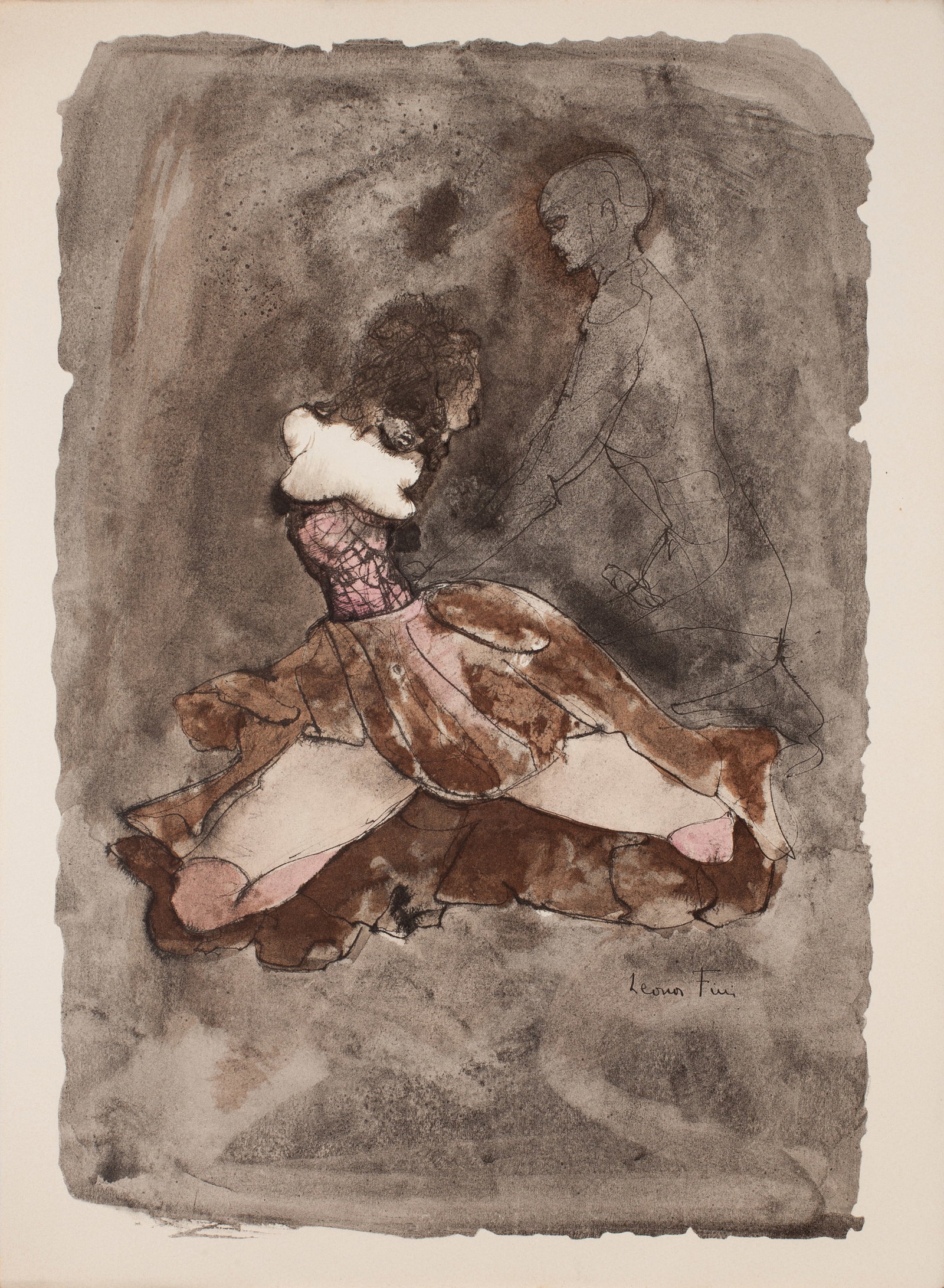 Leonor Fini, Two Figures (Kneel), 1962, Lithograph on paper, Edition 314/350, Signed (1 of 3)