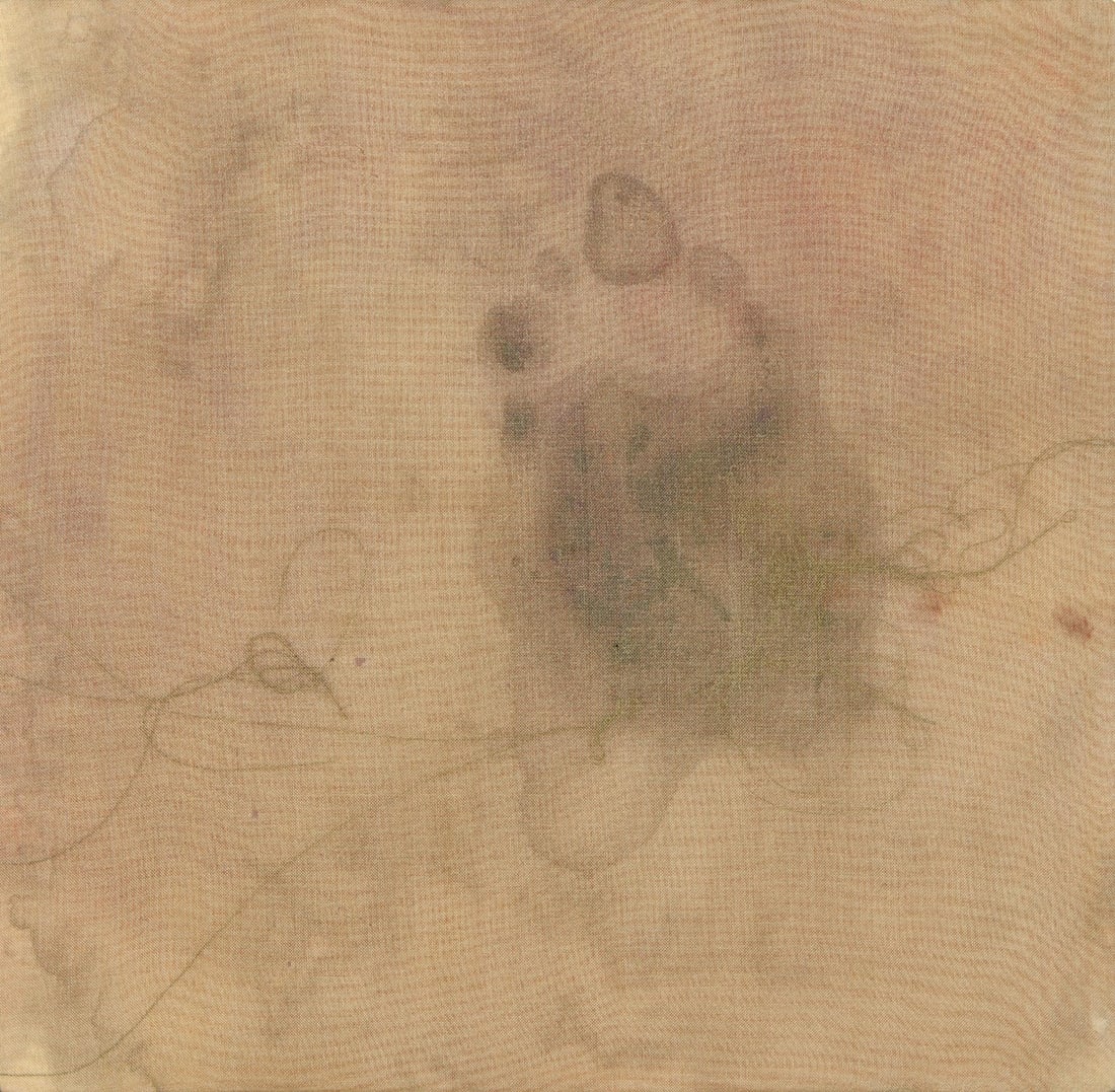 Hannah Reeves, Slow Enough, 2023, Original acrylic on cotton and organdy: Hannah Reeves (American, b.1981) is a painter and textile-based artist whose work engages material and process through layered surfaces. She received her BFA and MFA from the University of Missouri an