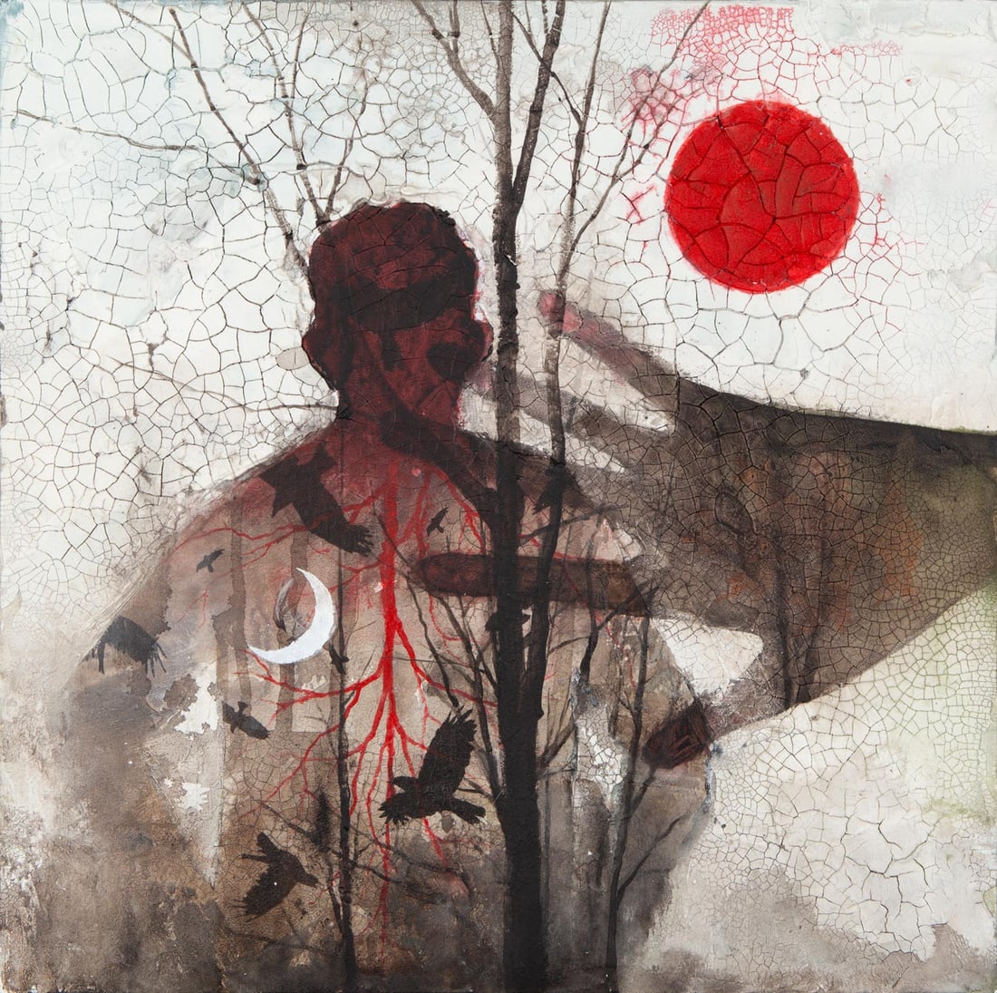 Joel Sager, Decomposing Leaves, 2020, Original oil on sand and plaster on panel, Signed (1 of 3)