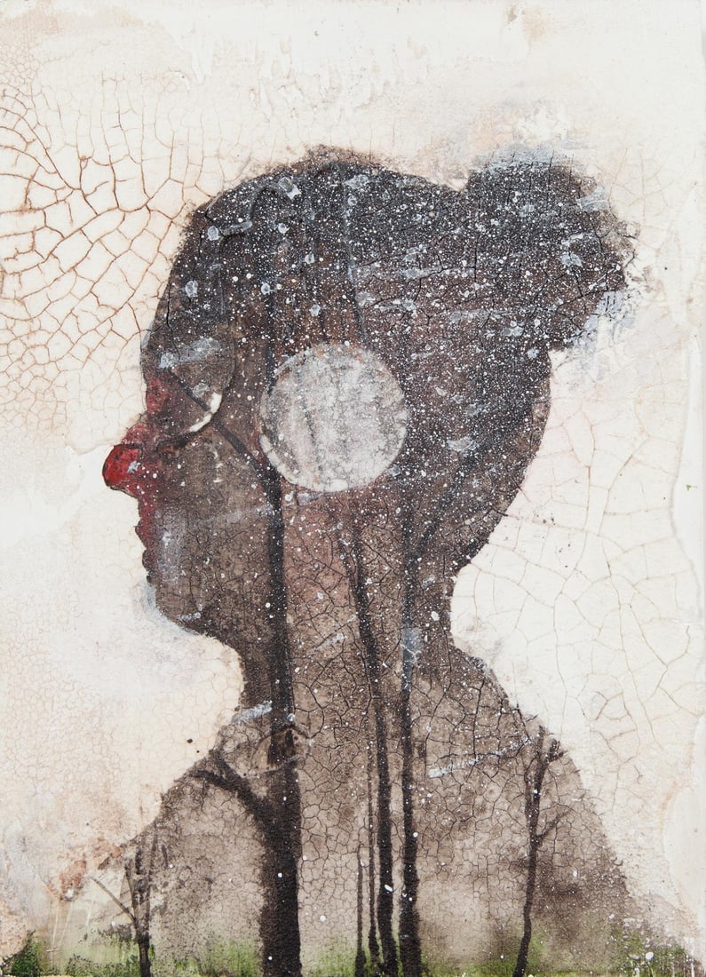 Joel Sager, First Snow And Divining Spell 2, 2020, Original oil, sand, and plaster on panel, Signed: Joel Sager (American, b. 1980) is a painter whose work moves between abstraction and representation, shaped by a foundation in illustration. He holds a B.A. in art from William Jewell College and cont