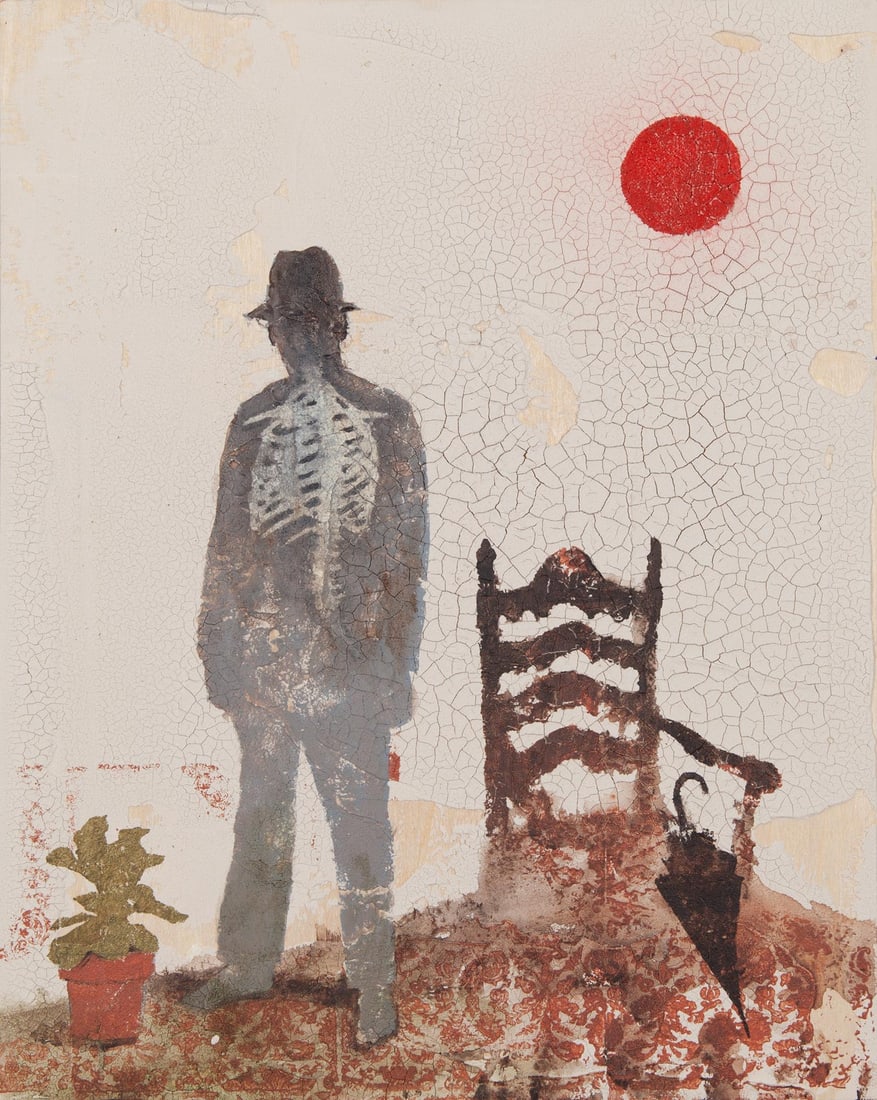 Joel Sager, Inclement Weather, 2020, Original oil on sand and plaster on panel, Signed (1 of 3)