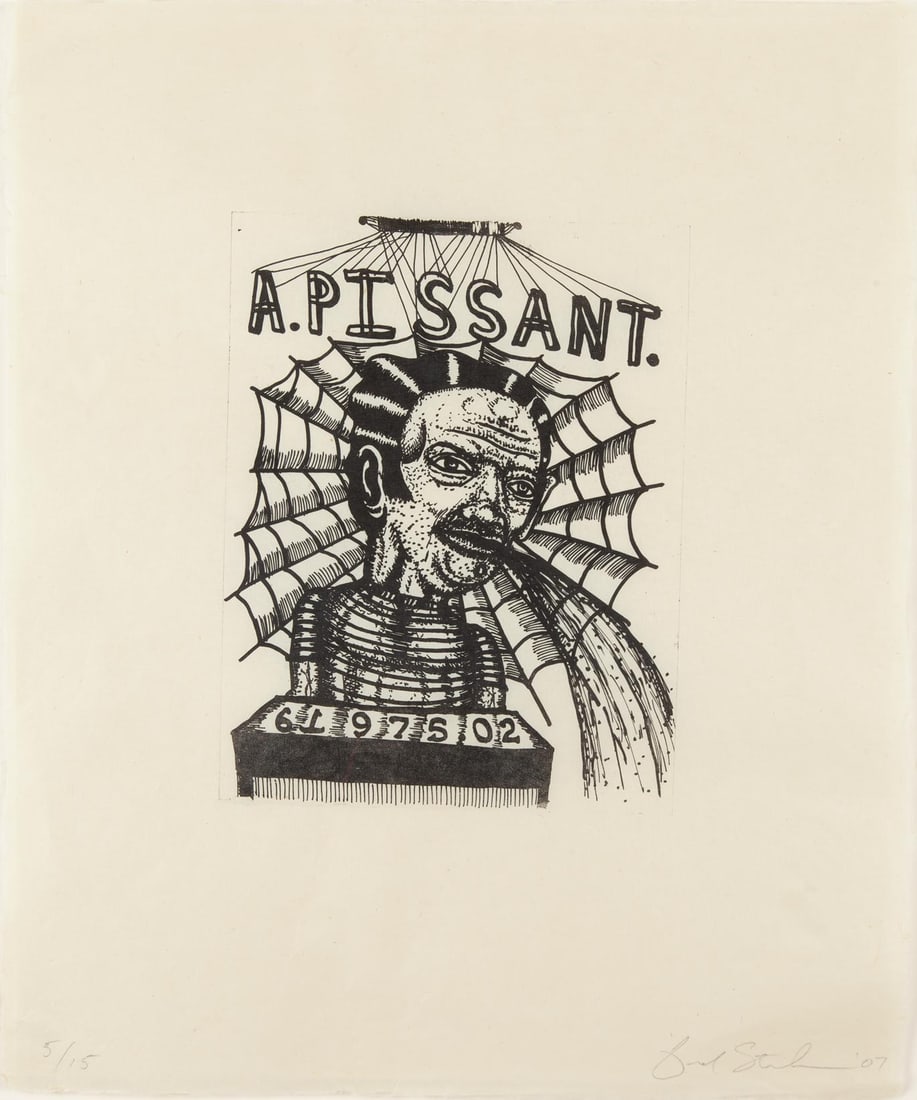 Fred Stonehouse, A. Pissant, 2007, Lithograph on paper, Edition 5/15, Signed, Framed: Fred Stonehouse (American, b. 1960) is a Milwaukee-born painter and printmaker whose work draws on the Wisconsin tradition of tall tales and folkloric storytelling. His invented cast of characters - h