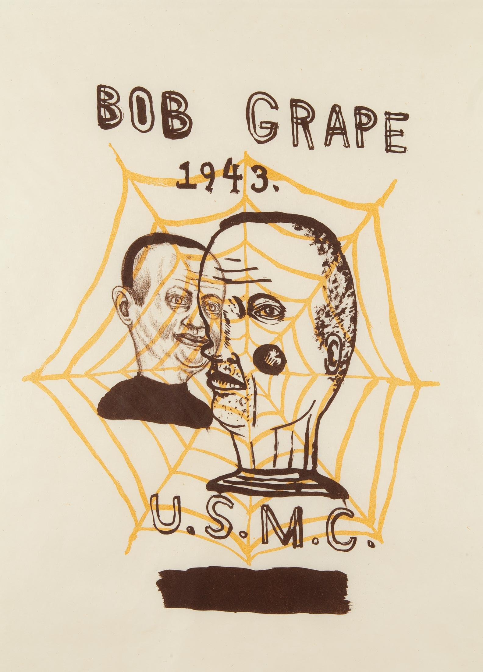 Fred Stonehouse, Bob Grape, 2007, Lithograph on paper, Edition 33/48, Signed, Framed: Fred Stonehouse (American, b. 1960) is a Milwaukee-born painter and printmaker whose work draws on the Wisconsin tradition of tall tales and folkloric storytelling. His invented cast of characters - h