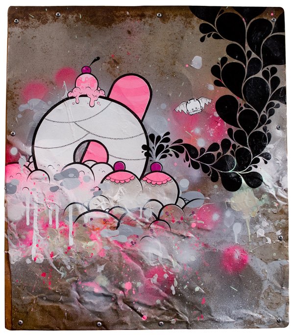 BUFF MONSTER - 19" x 21" Acrylic & Spray Paint on F