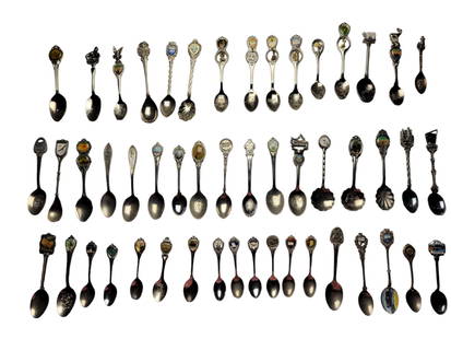Group Of 50 Souvenir Spoons: Most of these are from the 50 US states. There are some random spoons as well. These are all in great vintage condition.