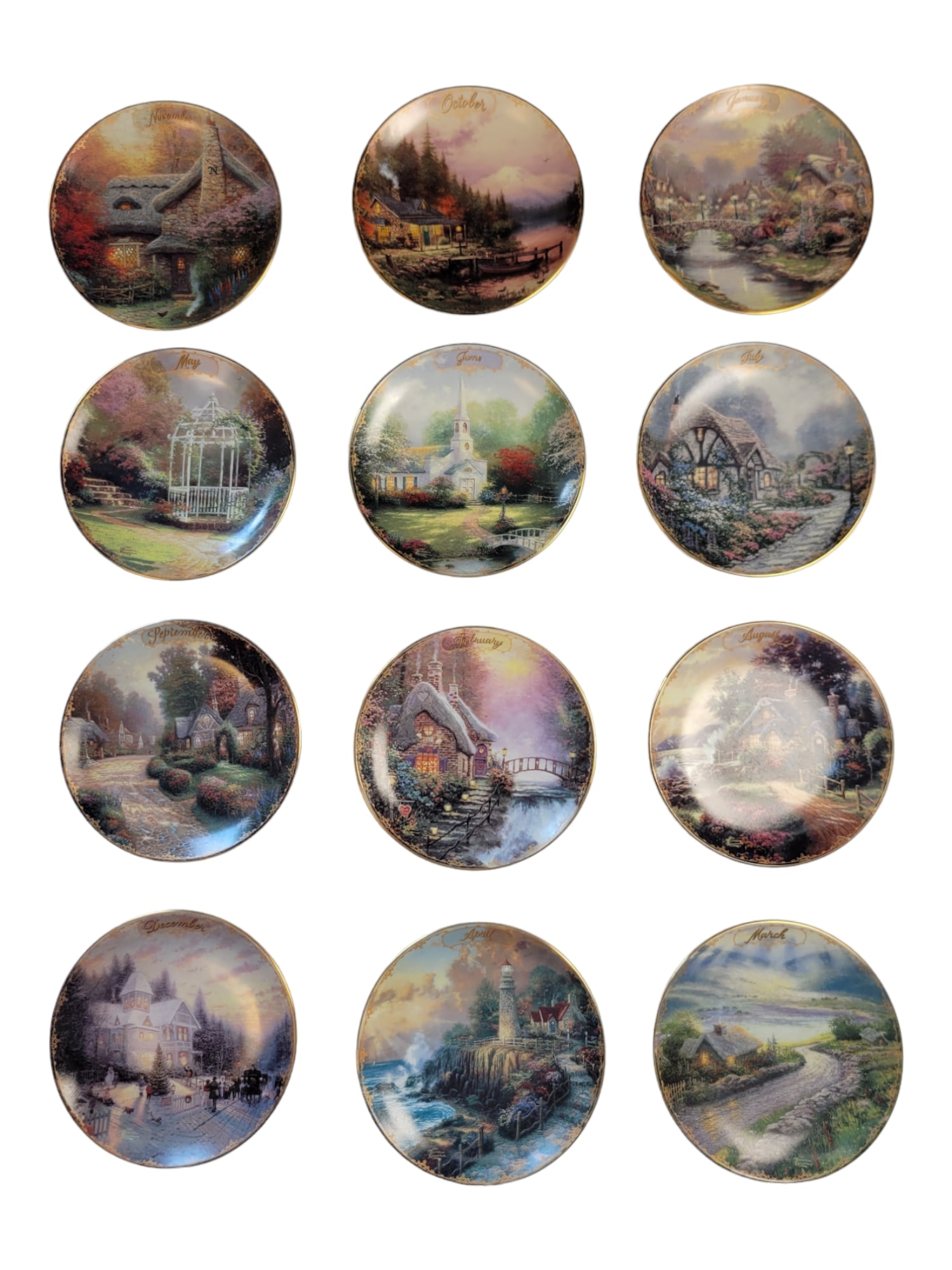 Thomas Kinkade Simpler Times 1st Issue Set of 12: This set contains all 12 months of the year. Produced by Thomas Kinkade, series name is Simpler Times. Produced 1998