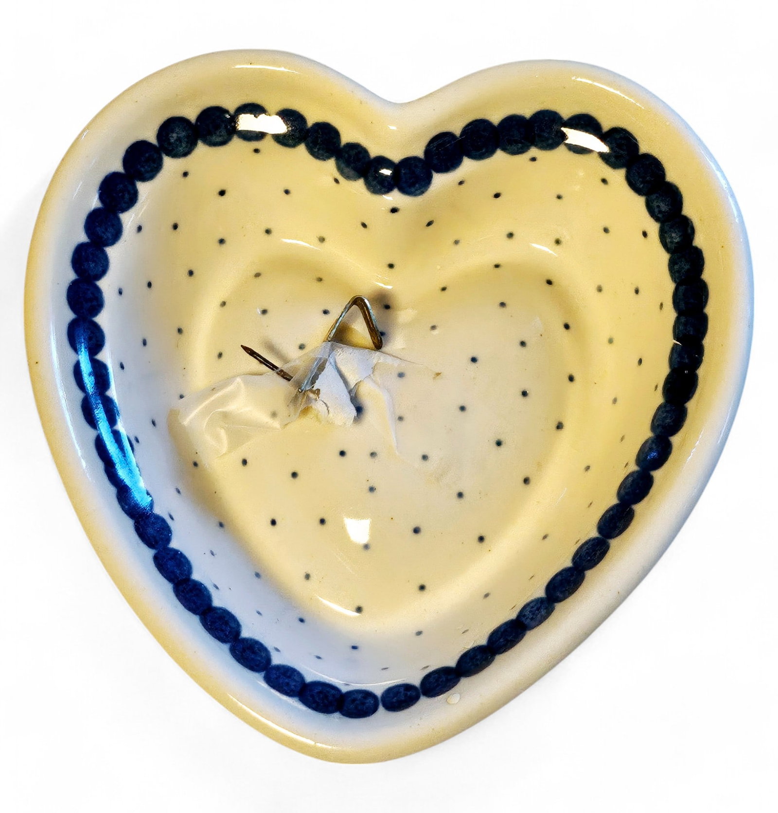 Polish Pottery Heart Shaped Bowl: Polish Pottery Heart Shaped Bowl Width 5"