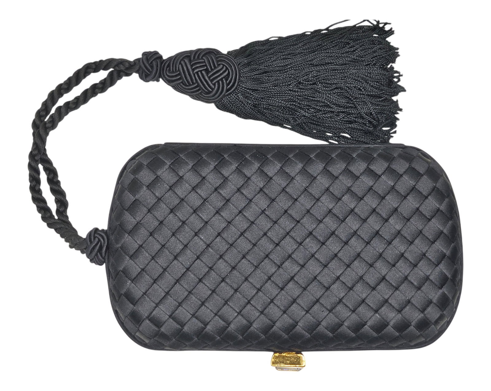 Bottega Veneta Intrecciato Satin Clasp Fringe Clutch Black (1 of 6)
