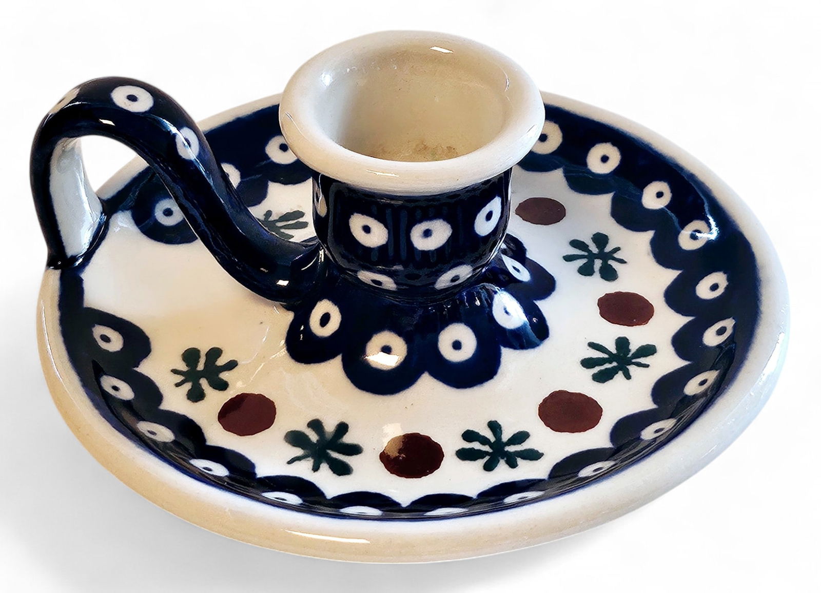 Polish Pottery Blue Rose Candle Stick (1 of 3)