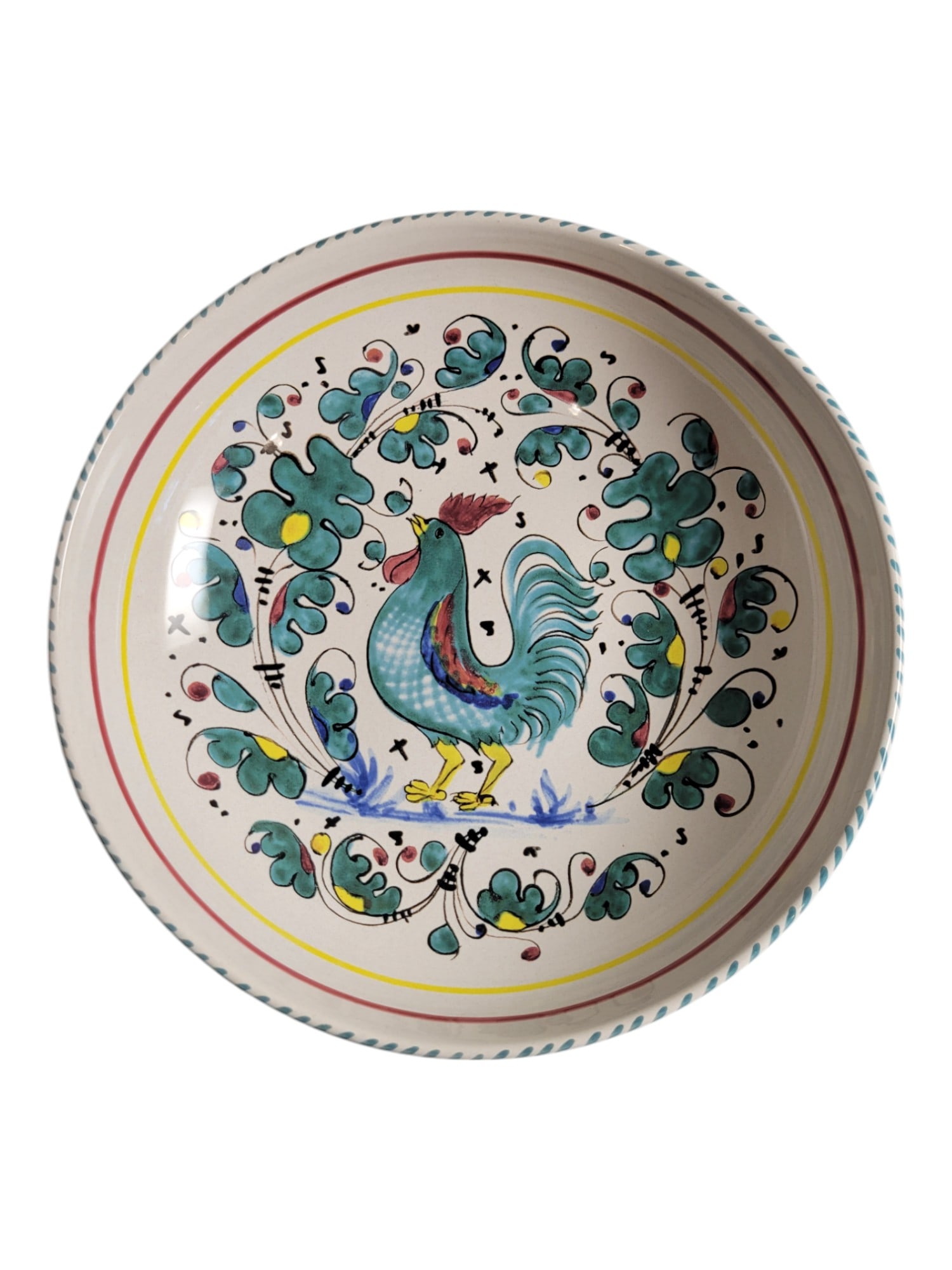 Vintage Deruta Italian Pottery Bowl Rooster Floral Italy: Vintage Deruta Italian Pottery Bowl Rooster Floral Italy Height 3" x Width 12"