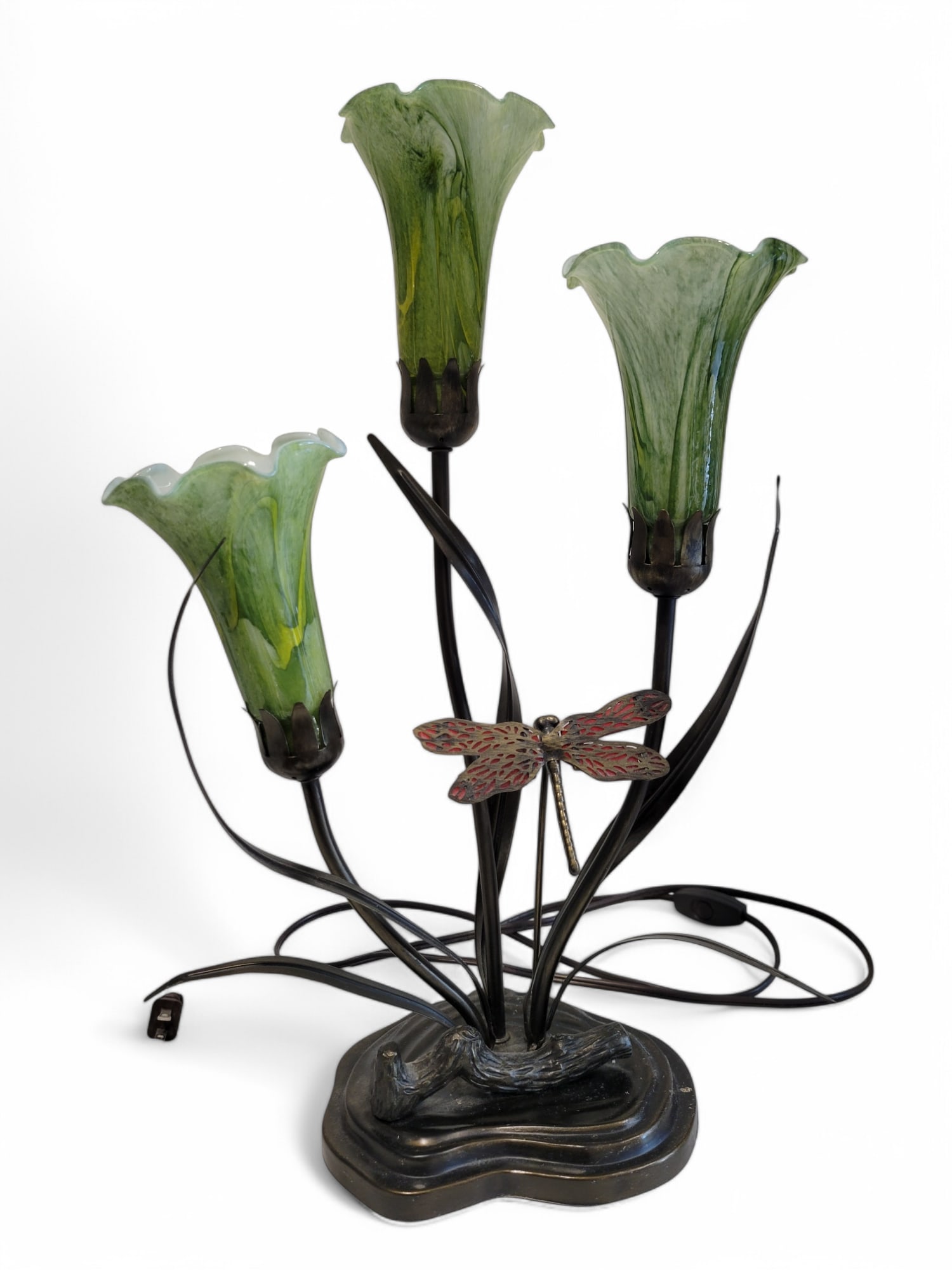 Dale Tiffany Style Table Dragonfly Lamp, Blown Glass Lilly Shades (1 of 6)