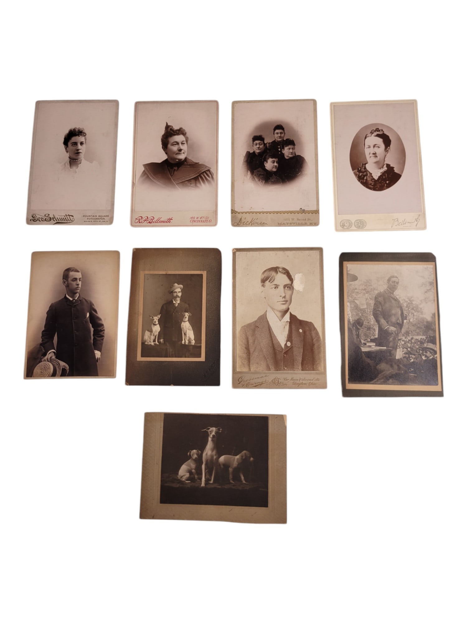 Antique 1880's Cabinet Card Collection: Antique 1880's Cabinet Card Collection. Unique find these came out of a very old album. (Which is in this auction as well.) Some of these has the maker on the bottom left and some have notes on the ba