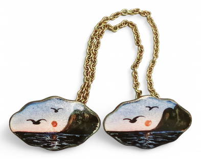 Vintage Attributed Askel Holmsen Enamel Cufflinks: Vintage Attributed Askel Holmsen Enamel Cufflinks. Not marked sterling but test as silver. Length 4" x Height 1.5"