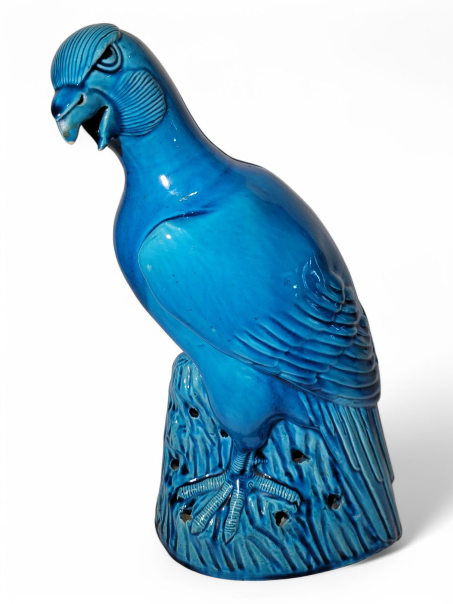 19th Century Turquoise Hawk Chinese Export: 19th Century Turquoise Hawk Chinese Export. We date this piece around 1940 -1960's. This is likely a ceramic mold with turquoise glaze. Hawk is perched on a rock. These are very collectable. Height 15