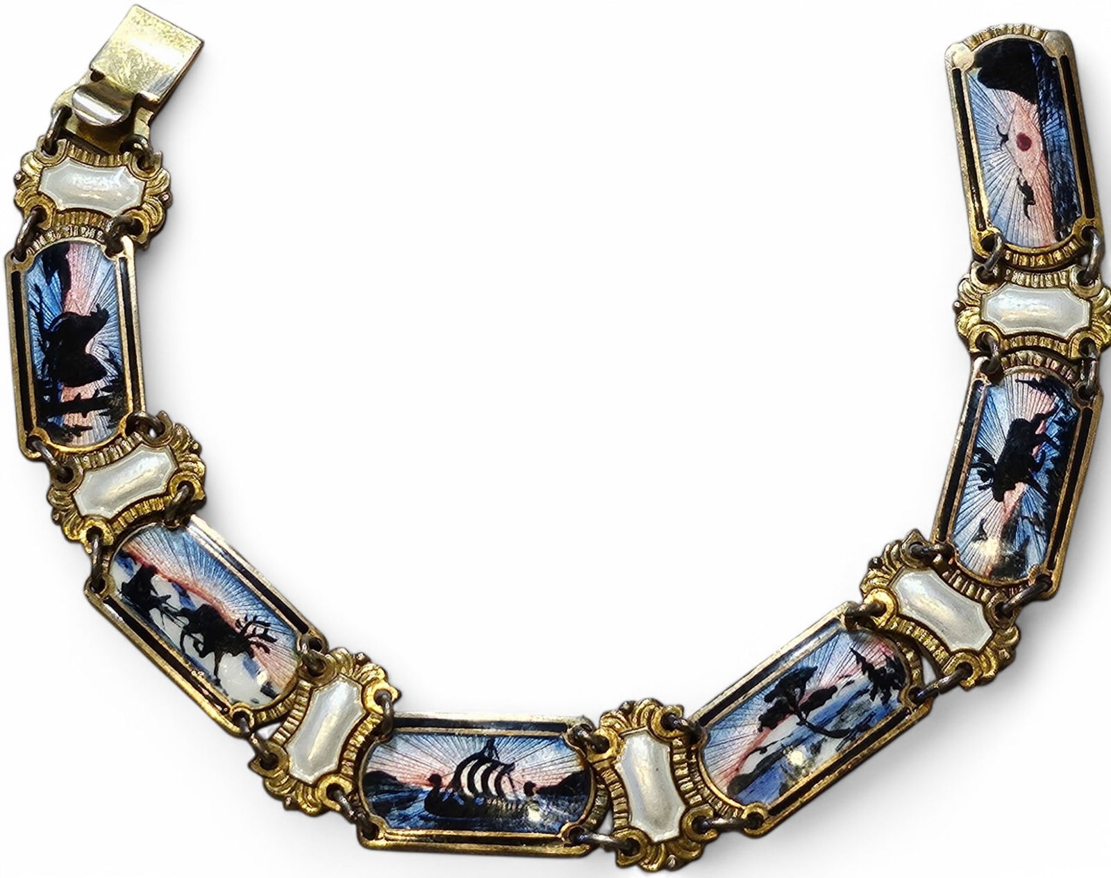 Norwegian Guilloche Silver Panel Bracelet with Viking Scenes (1 of 2)