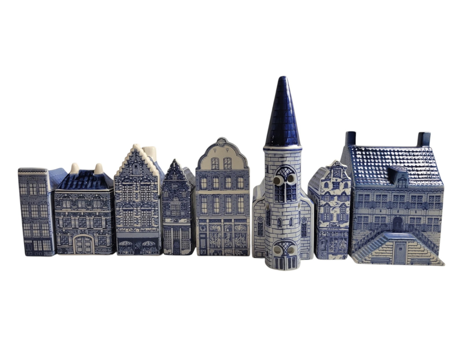 Vintage Delft Blue Village Set of 8: This is a great vintage set. All are number and labeled on the back. There are a total of 8 houses and building.