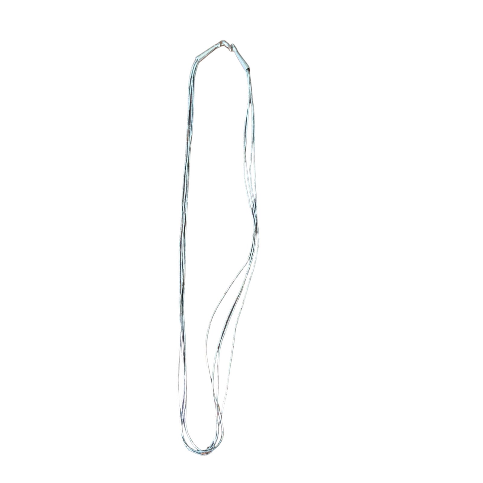 4 Strand Liquid Silver Necklace 20": 4 Strand Liquid Silver Necklace. This necklace measures at 20" marked sterling on ends with a sunburst.