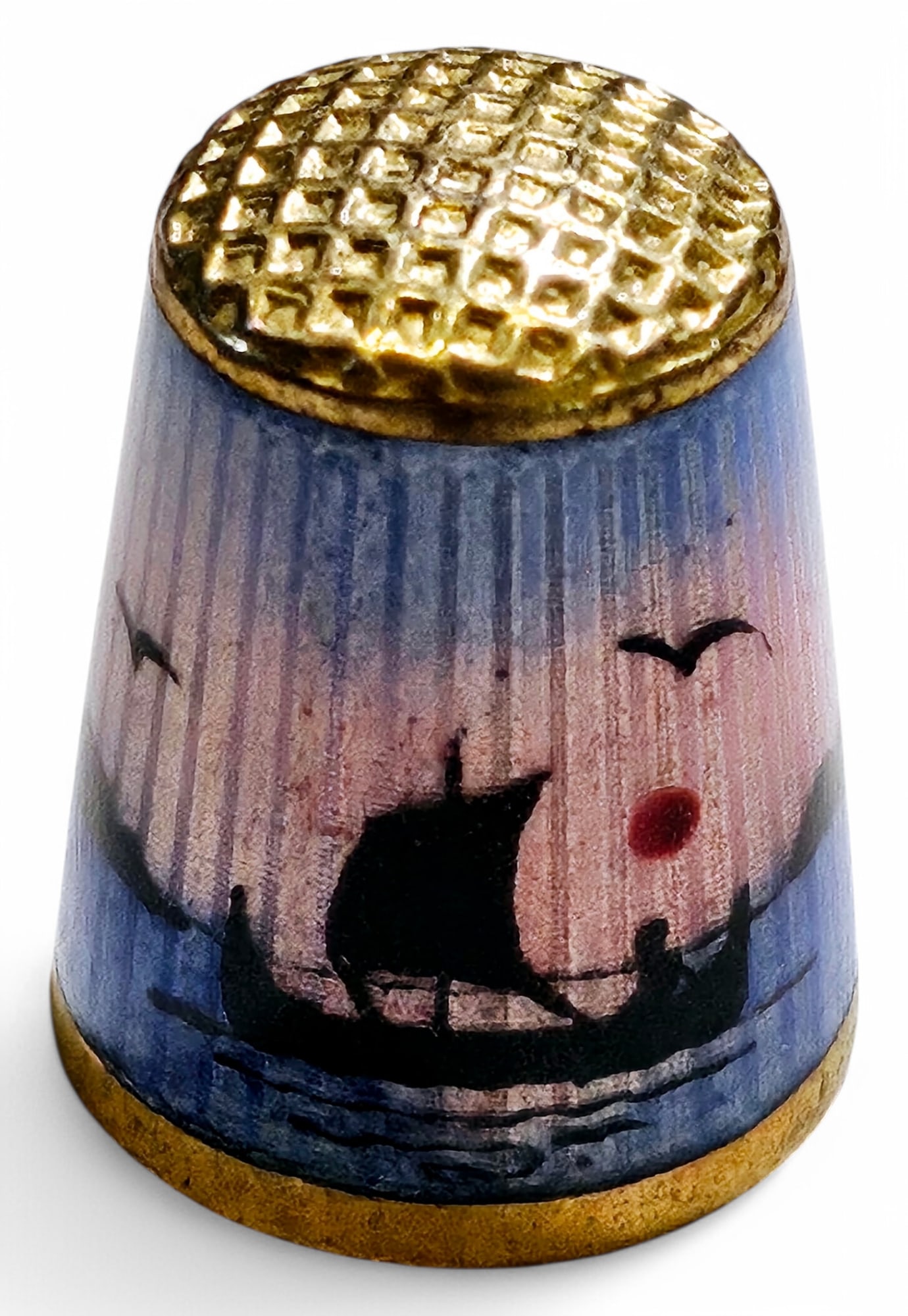 Vintage Norwegian Enamel Thimble: Norwegian Enamel Thimble. This is signed on the inside and stated it is 925. Height 1.75"