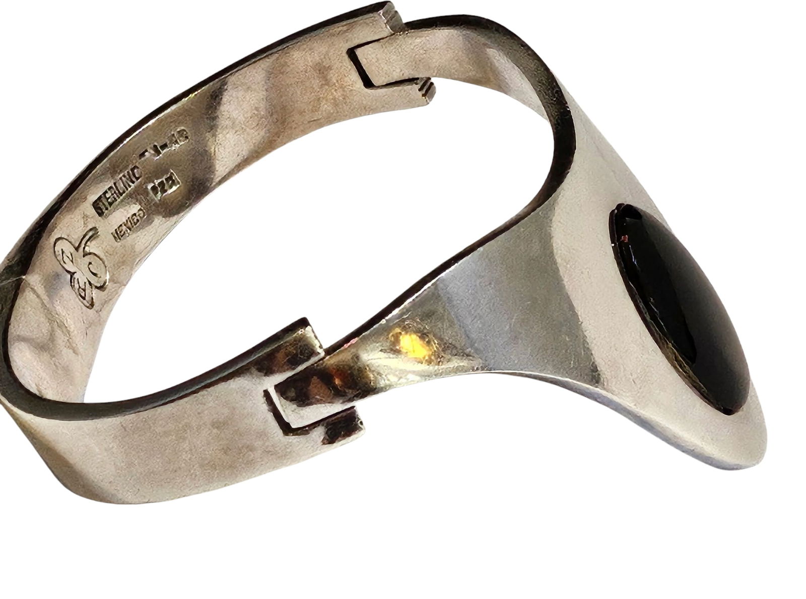 Taxco Mexico Sterling Silver Modernist Cuff w/ Black Onyx 76 Grams (1 of 5)