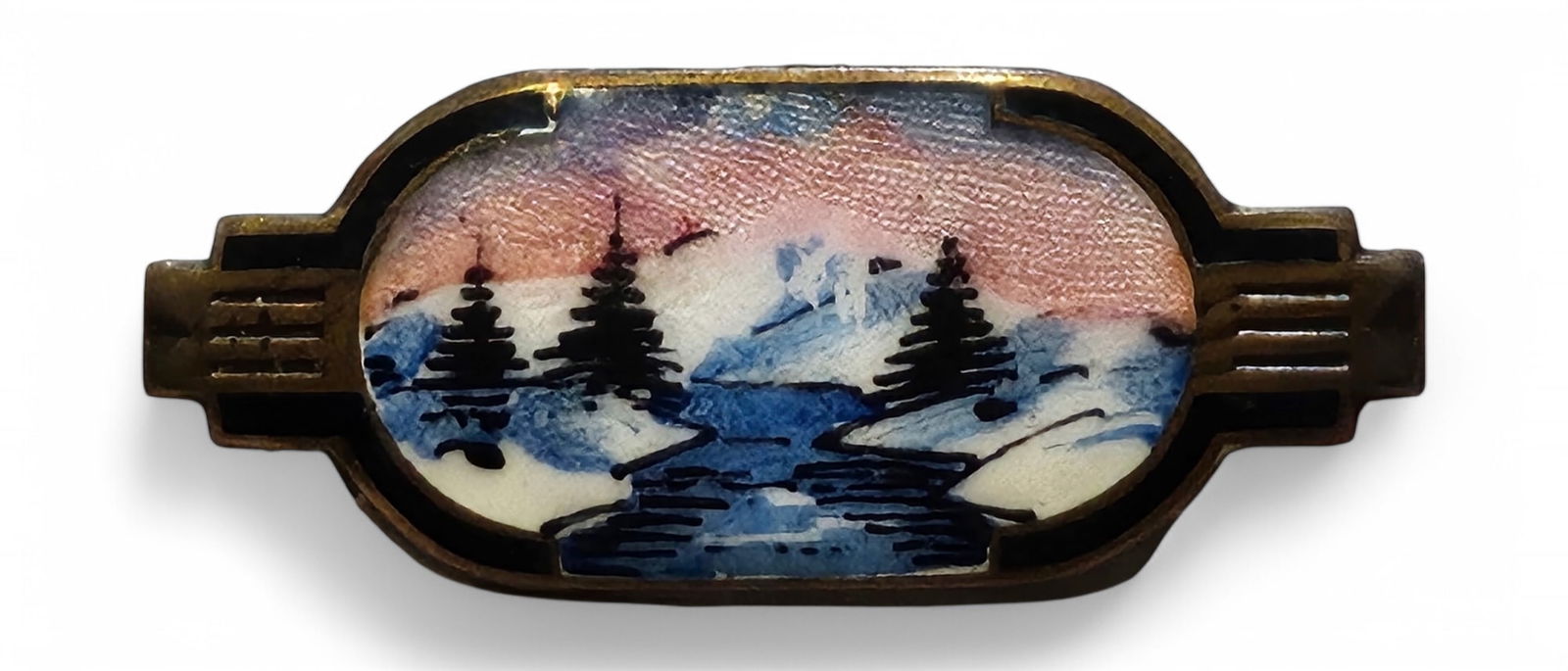 Vintage Norwegian River Snow Scene Ship Brooch Aksel Holmson (1 of 3)