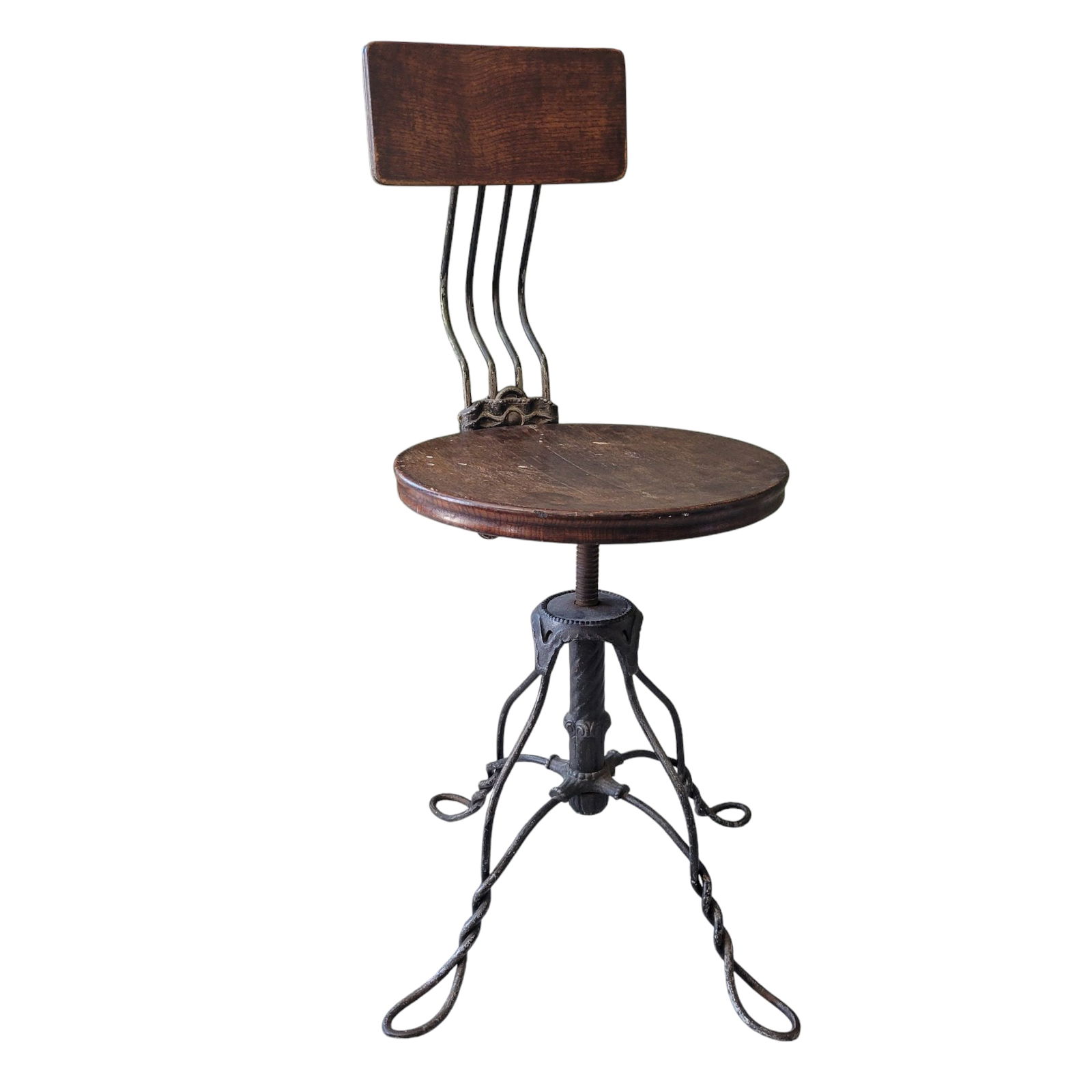 Early 1900's Oak & Iron Drafting Factory Swivel Chair (1 of 8)